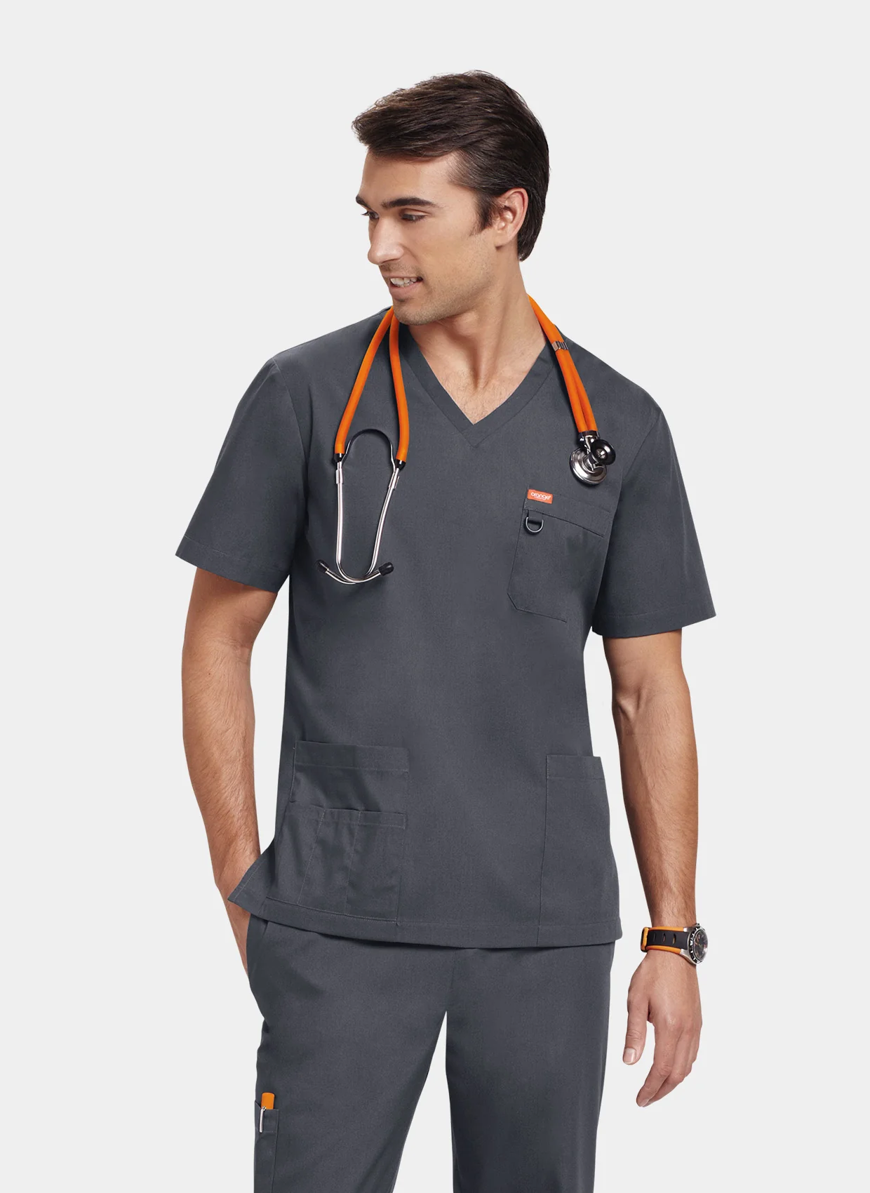 Unisex Orange Standard Balboa Scrub Top - Charcoal - Image 6