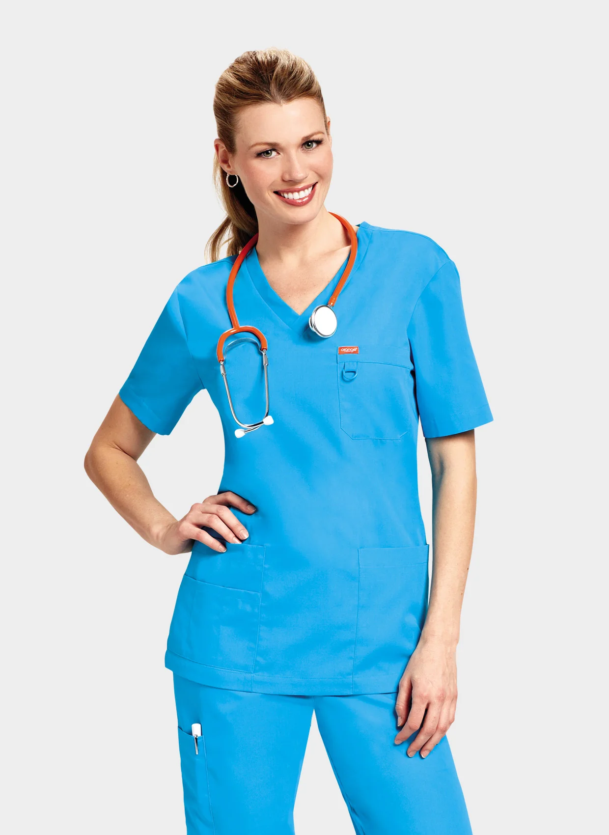 Unisex Orange Standard Balboa Scrub Top - Electric Blue - Image 4